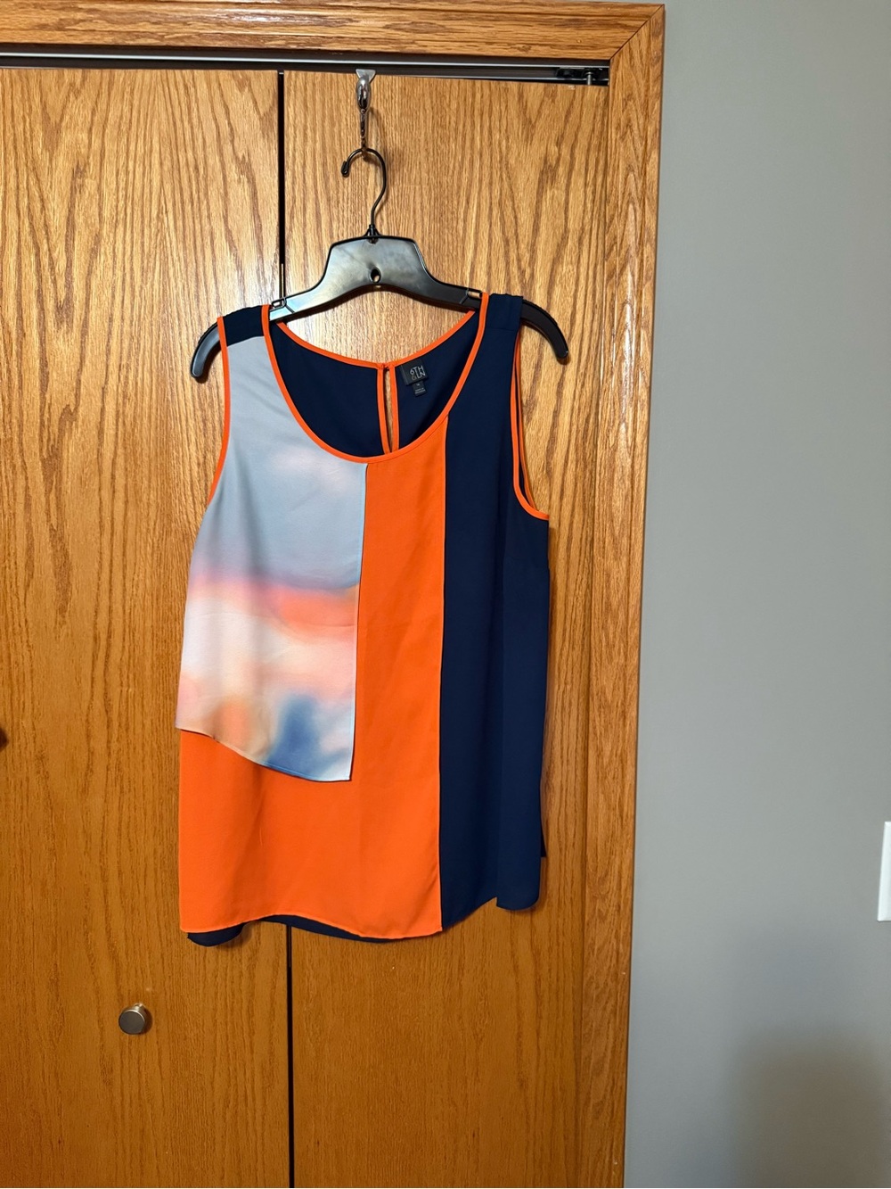 Sleeveless Colorblock Camisole in Orange & Navy with Watercolor Panel
